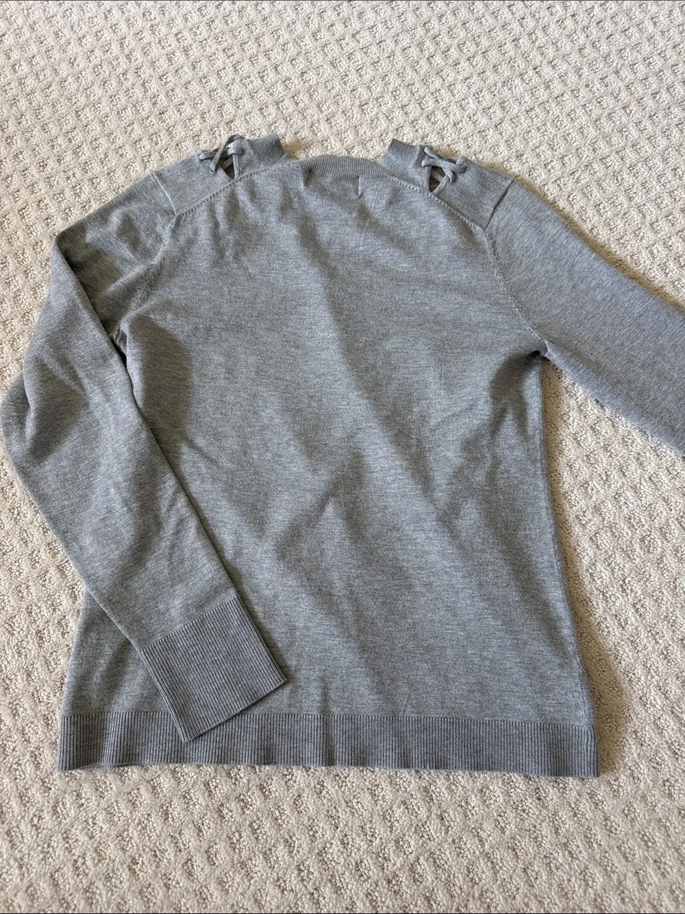 525 America Light Gray Lace-Up Shoulder Crewneck Sweater- CLOSET CLEAR OUT